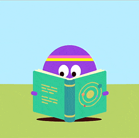 a cartoon character reading a book