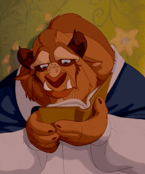 Beast from Disney's Beauty and the Beast (1991) trying to focus reading